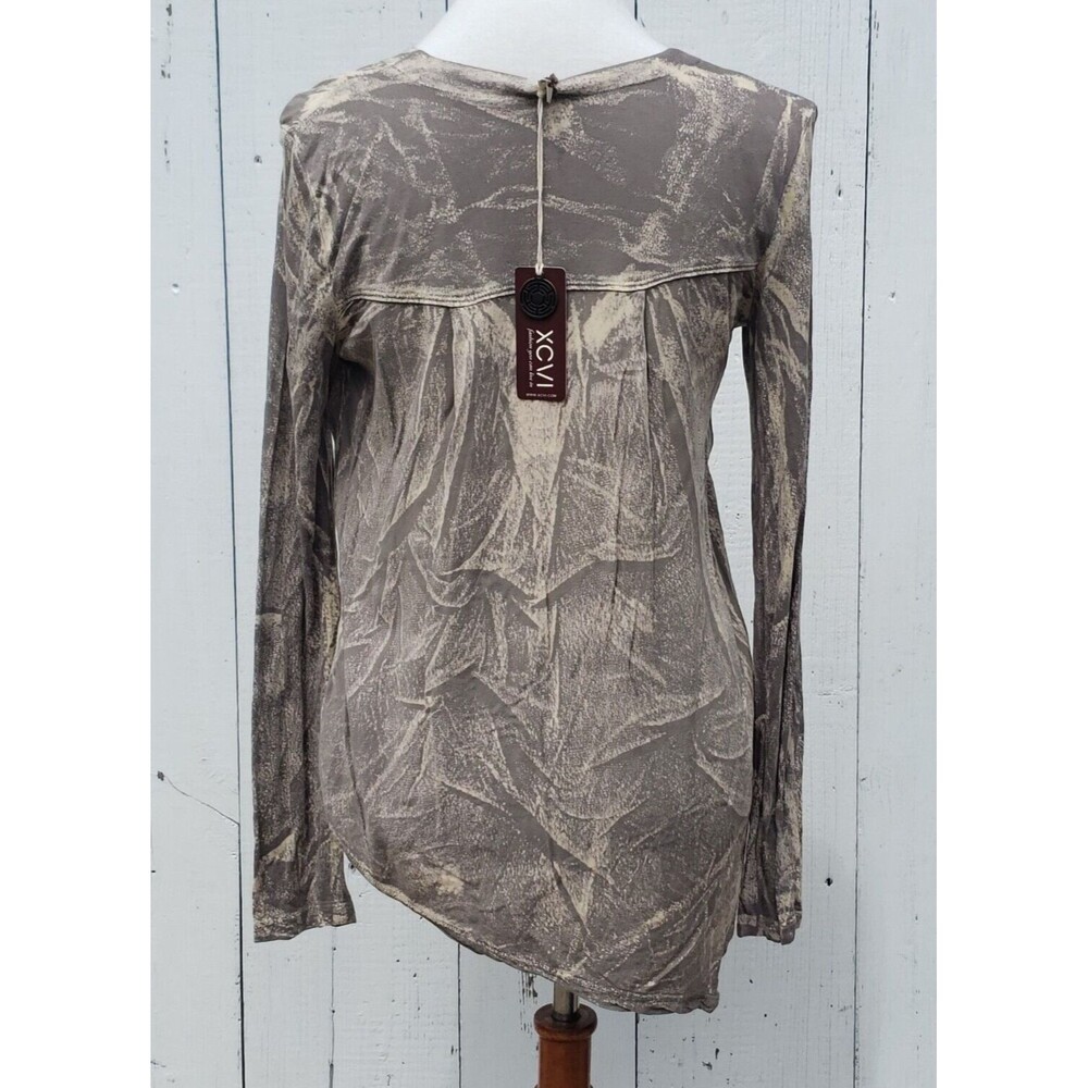 XCVI Women Brown Long Sleeve V Neck Relaxed Fit T Shirt Sz XS - Picture 2 of 5